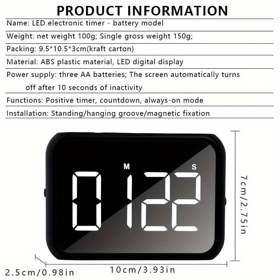 1pc Digital Kitchen Timer, LED Electronic Countdown with Adjustable, Plastic, Battery Operated 3 AAA Not Included, Clear Display for Cooking Learning