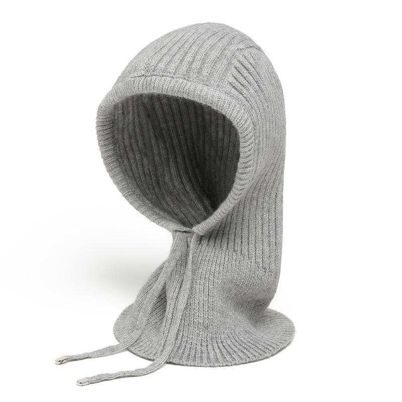 Winter Scarf And Hat Integrated For Outdoor Cycling, Warm Knit Scarf, Woolen Hat, Ear Protection, Solid Color Scarf, Drawstring