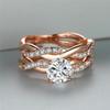Female Crystal White Round Zircon Stone Engagement Ring Set Luxury Yellow Gold Color Wedding Jewelry For Women