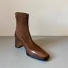 Women's New Winter Thick Heel Cotton Boots Square Head Splicing Suede Back Zipper Anti-slip Wear-resistant Short Boots