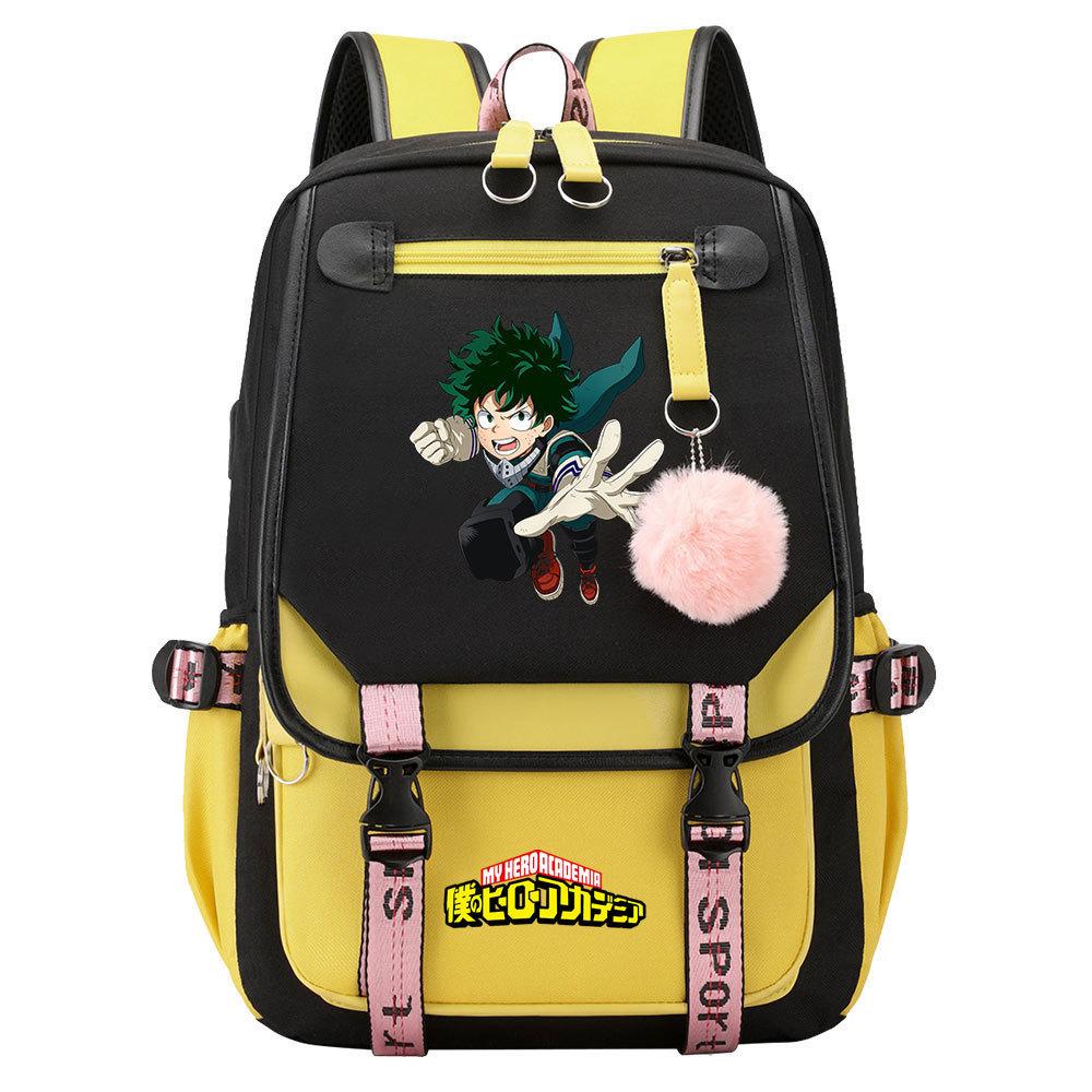 Day Man My Hero Academy USB Teen Student School Bag Men's and Women's Casual Webbing Flip Backpack