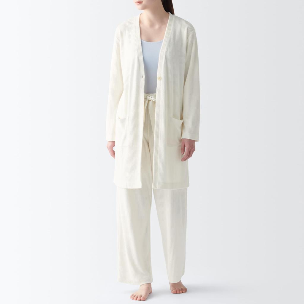 MUJI Pile Rib Long XL Women's Cardigan, FD1JTA4S, Ivory, Women's