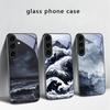 Abstrakte Moderne Wellen Für Samsung Galaxy S20 S21 S22 S23 Plus S24 FE S25 Ultra S26 Edge S25+ 20+ 22+ 24+ Schwarze Glas-Handyhülle