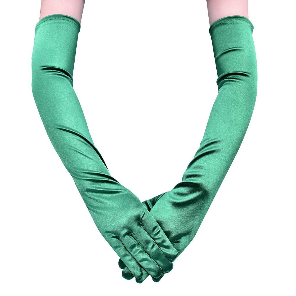 New Women Satin Elastic Full Finger Party Gloves Students Solid Bridal Wedding Dress Long Mittens Outdoor Dance Dress Up Gloves