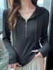 Women's Slim-Fit Half-Zip Cotton Hoodie - Long-Sleeve Versatile Casual Top for Autumn/Winter
