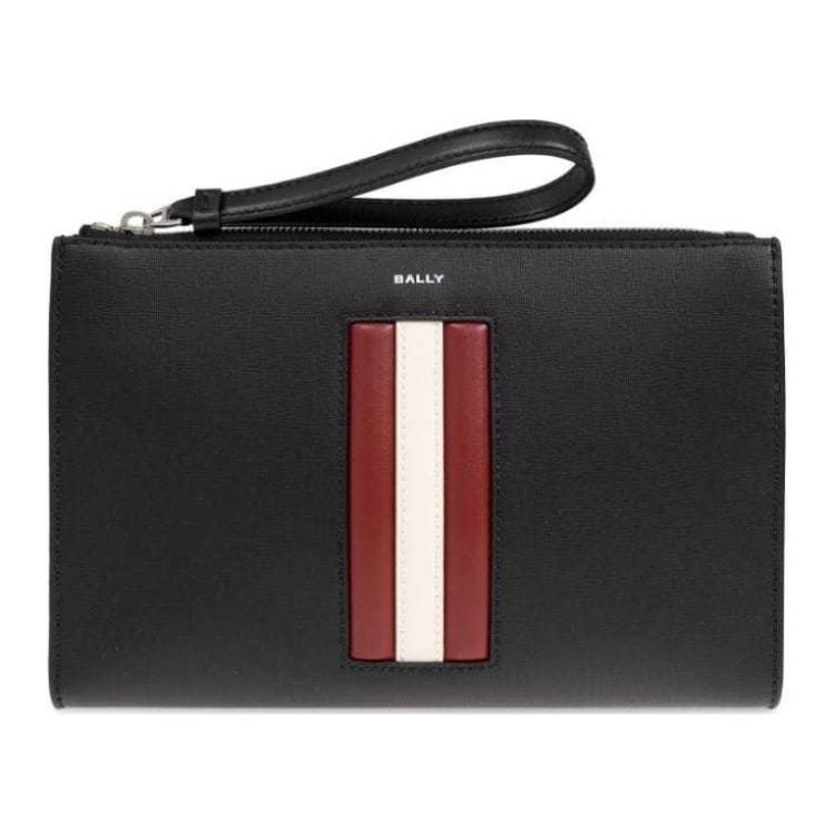 Bally Logo Print Leather Clutch Men clutch Black 6308543 Basic Set (Bag+Dust Bag)