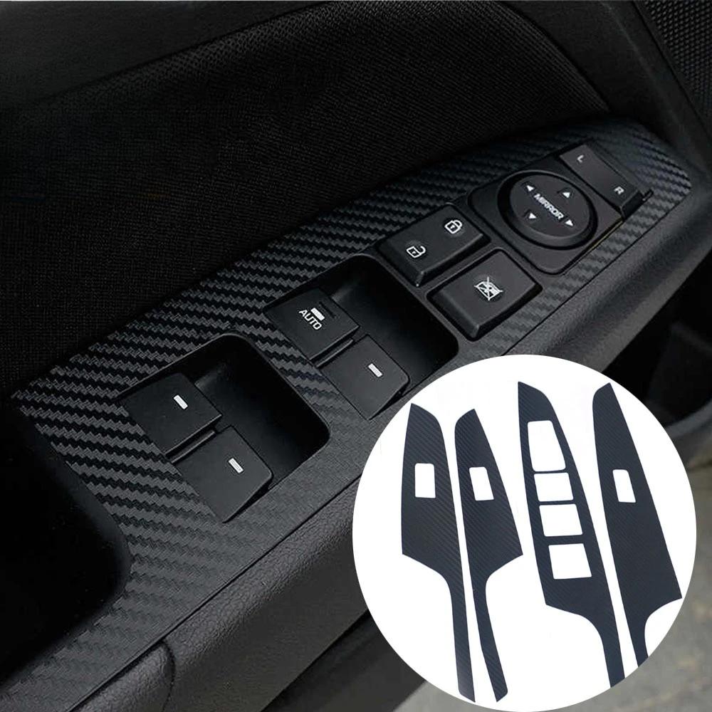 4 stuks Auto Styling Koolstofvezel Stickers voor Hyundai Tucson 2015 2016 2017 2018 Accessoires Raamheffer Bedieningsknop Paneel