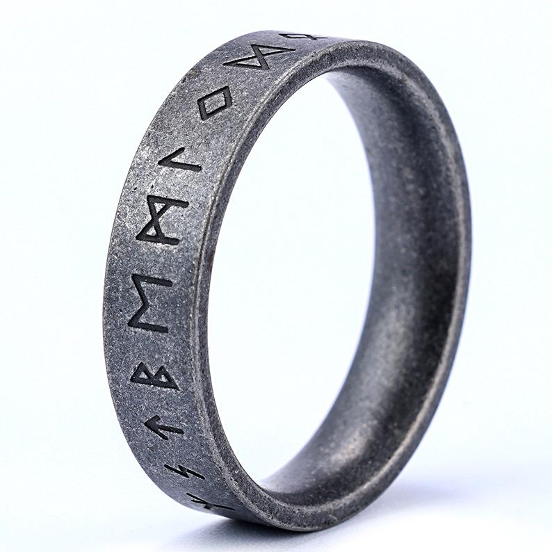 Vintage Viking Rune Ring For Men Unisex Minimalist Distressed Stainless Steel Jewelry