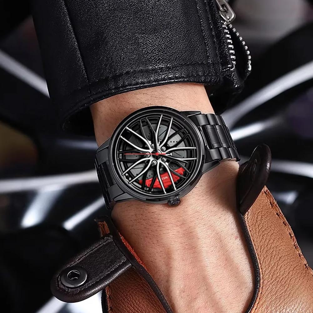Men's Car Wheel Rim Hub Design Quartz Watch Alloy Sports Wrist Watch Fashion Timepiece For Men