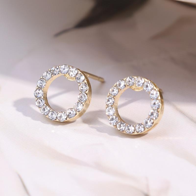 Boucles d'oreilles puces cercle simples élégantes mode polyvalentes délicates cristal sensation premium strass coréennes quotidiennes zircon accessoires