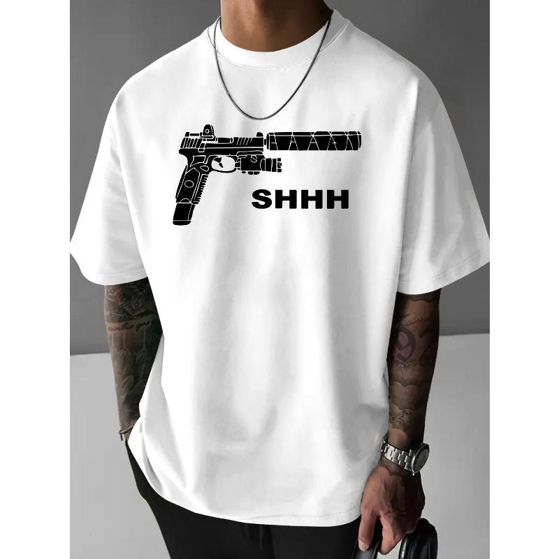 European Size Men'S Casual Crew Neck T-Shirt with Gun Print Design,, Breathable Short Sleeve Tee, Loose Fit for Summer, Relaxed Fit Tee T-Shirt