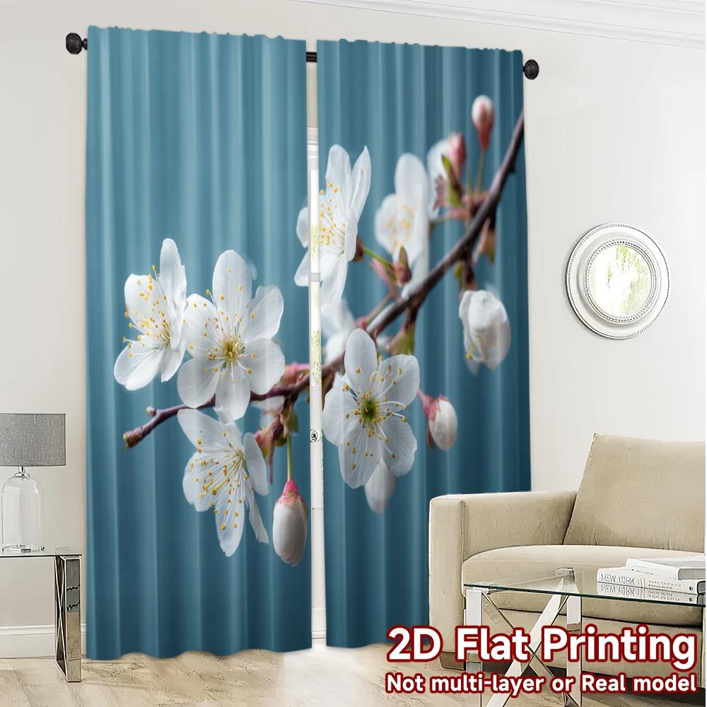 Set Of 2 Flat Printing Curtains Without Rod Spring Blossom Popular Polyester Easy Install Curtain Semi Sheer