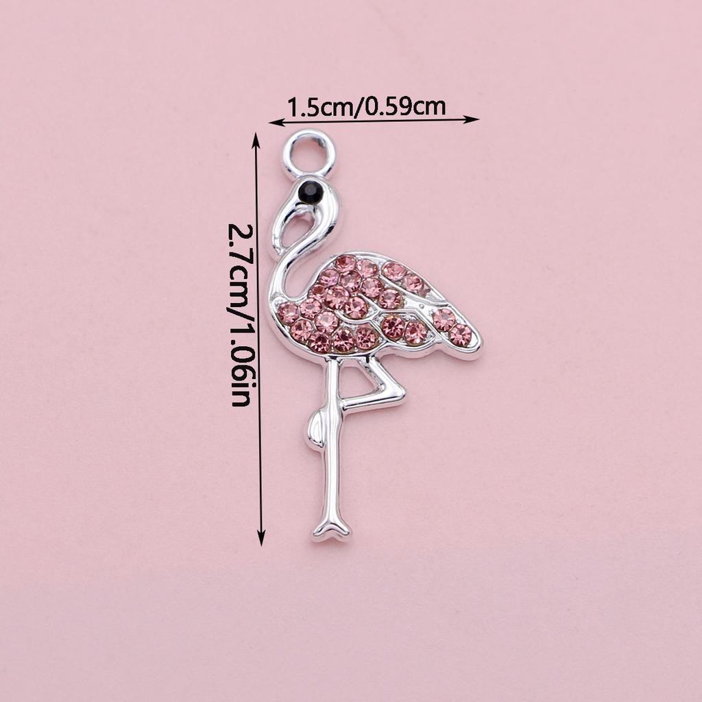 10Pcs Silvery Color Pink Flamingo Charms For Jewelry Making Diy Necklace Bracelet Earrings Accessories Valentine'S Day Gift