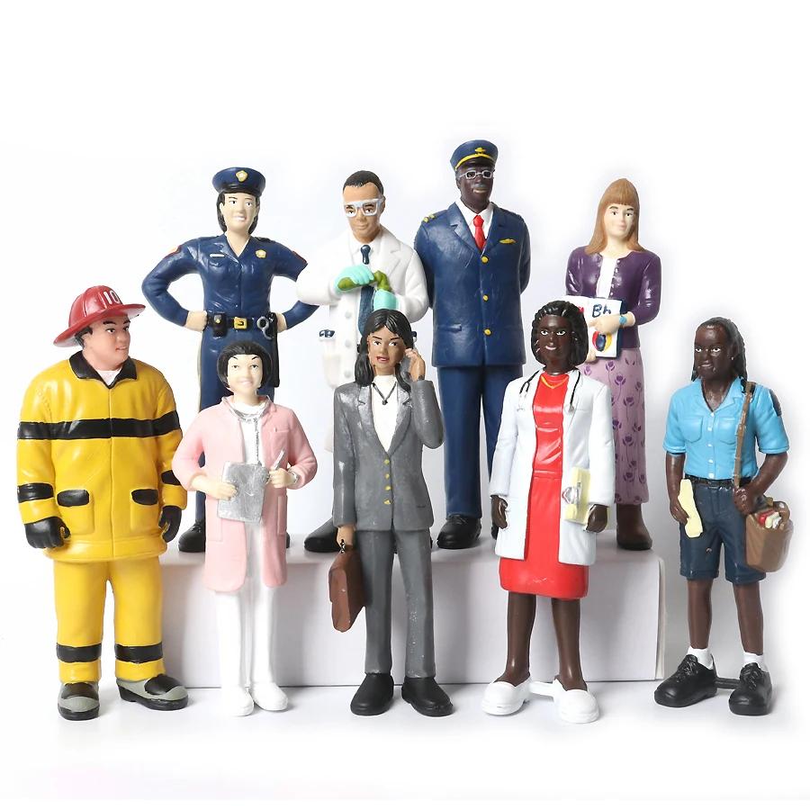 People Miniature Figures Blue collar White collar Firefighter Police Doctor Soldier Fireman Chef Teacher Action Figure Kids toys