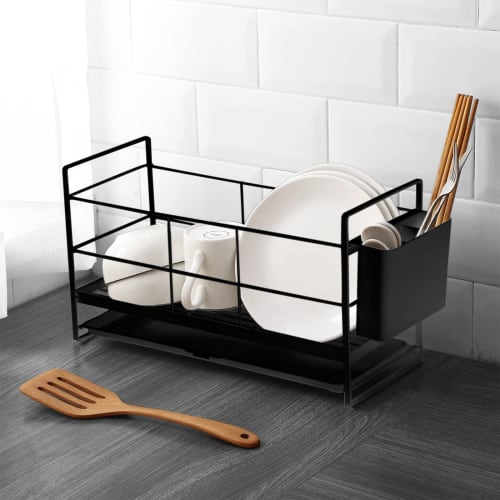 easylife-jp Dish Drainer, Slim Type, W40.5 x D16.8 x H22.7 cm, Black