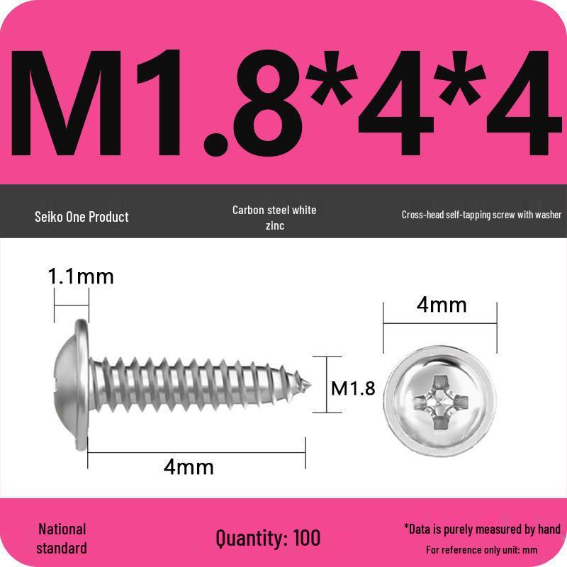 Nickel-Plated Carbon Steel Cross Head Self-Tapping Screws with Washer – 1.6mm to 2.5mm