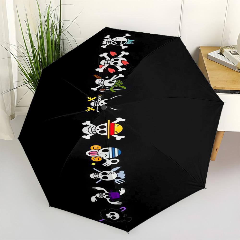 

One Piece Straw Hat Crew All Members Jolly Roger Symbols Colorful Pirate Skull Logos Black Background Anime Art Automatic Foldin (as the picture,Iron&8K)