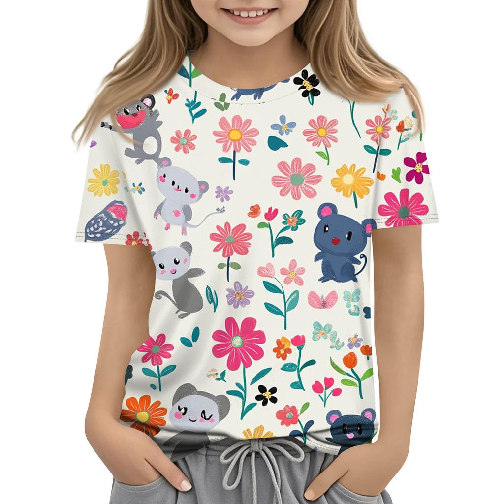 Children's Printed Round Neck Short Sleeved Casual T-shirt