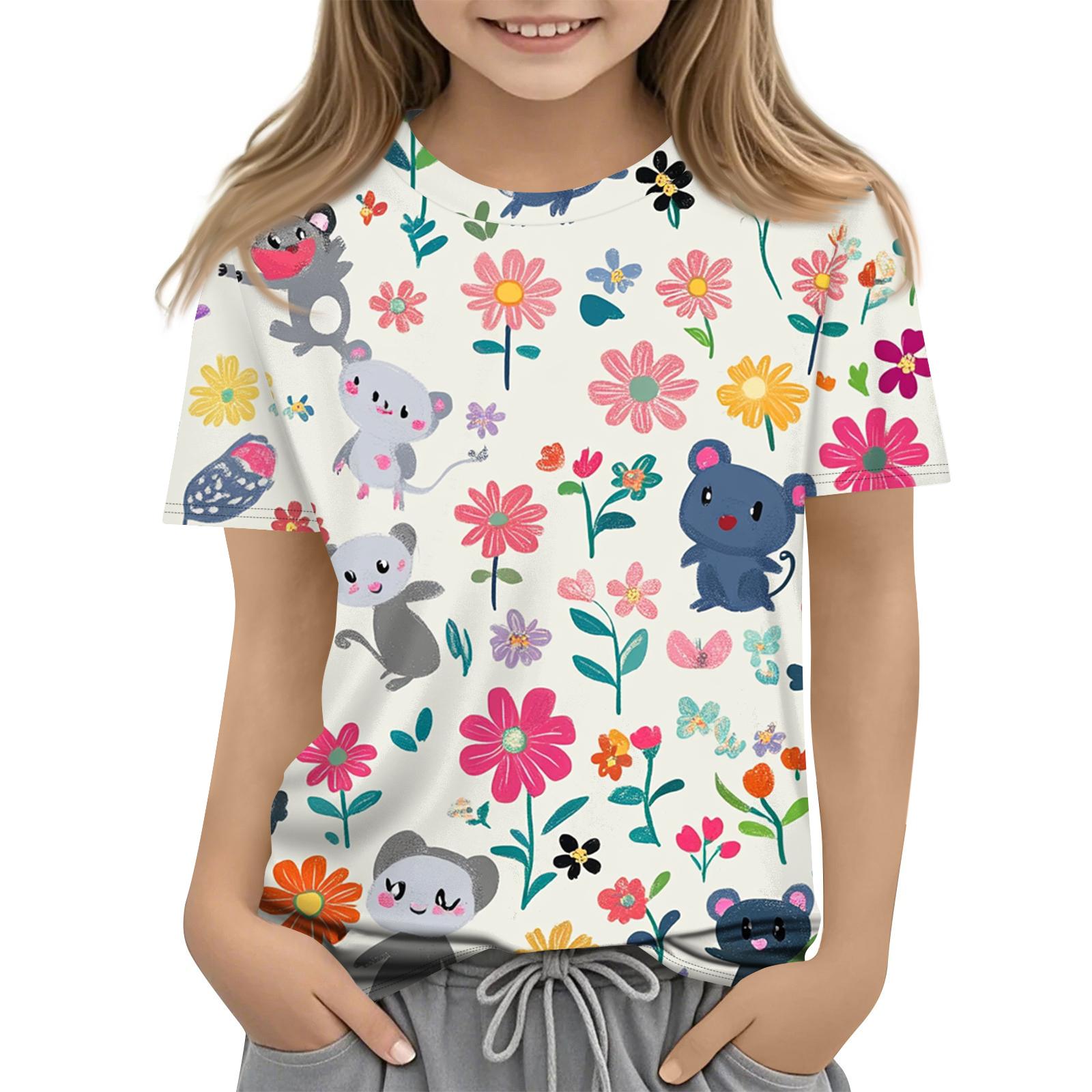 

Children s Printed Round Neck Short Sleeved Casual T-shirt 160 білий