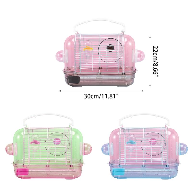 Hamster Cage Travel Carrier Portable Breathable Cage with Food Bowl Water Bottle Exercise Wheel for Gerbil Small Rat Small Pets