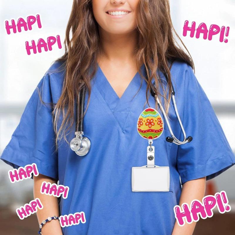 Cute Cartoon Easter Egg Retractable Badge Reel with Alligator Clip Pull Buckle ID Card Holder for Medical Staff Office Supplies