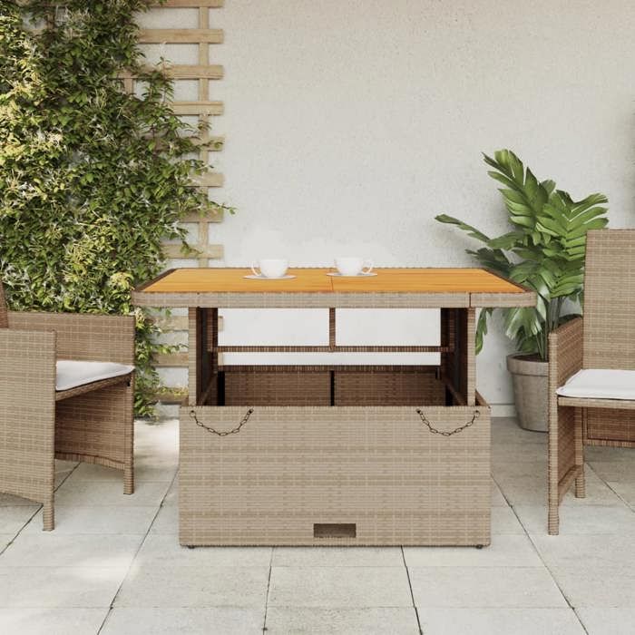 VidaXL Table de Jardin, Table Basse, Table à Manger, Meuble de Terrasse Cour Balcon Patio Extérieur, Beige Résine Tressée et 368274