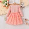 Girls' Adorable Capybara Long-Sleeve Dress Summer Children's Fashion Cartoon Puffy Princess Dress