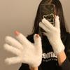 Cute Open Finger Touch Screen Plush Five Finger Gloves For Women In Winter, Warm And Thick Velvet For Cycling Students