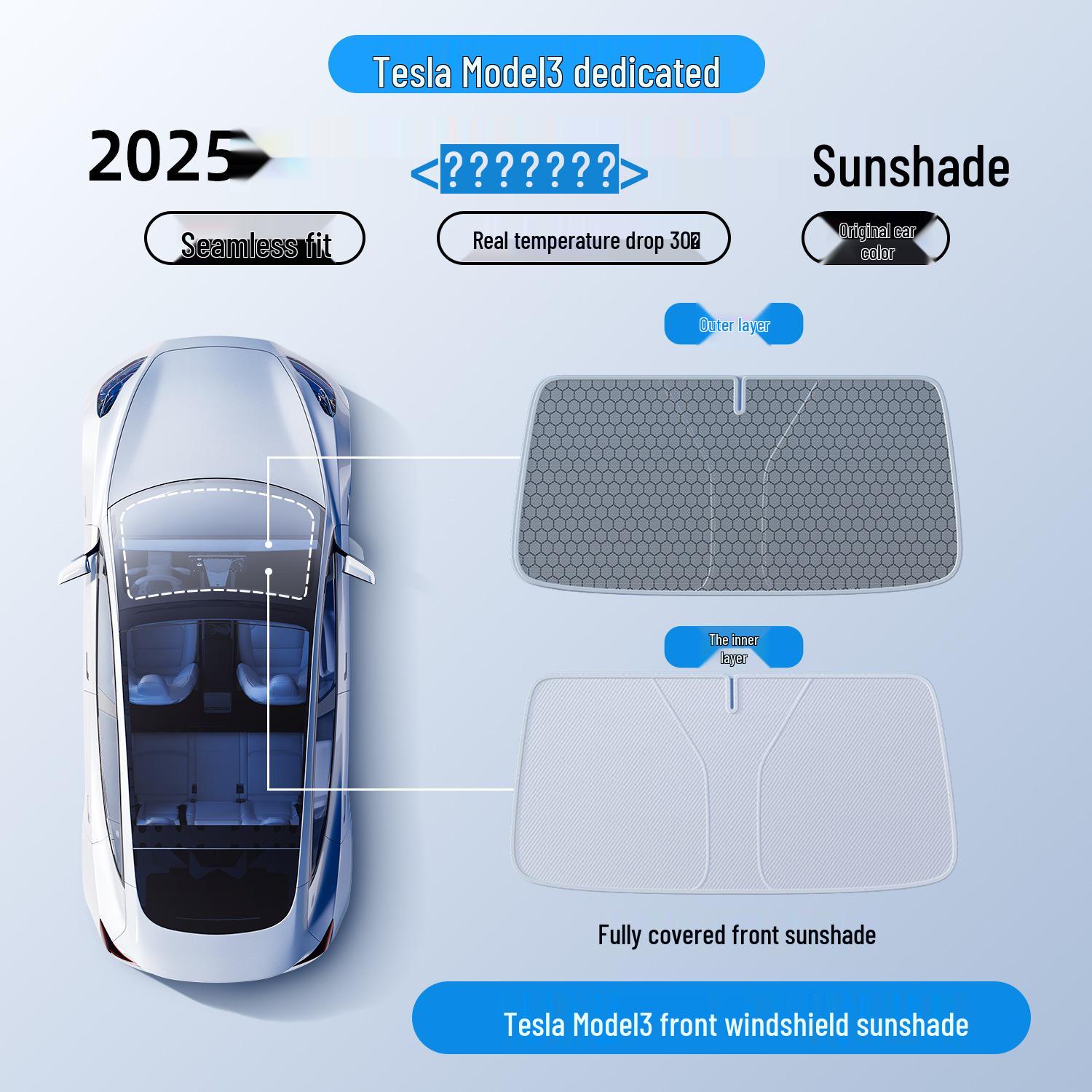 

Tesla Model 3/Y Sunroof Sunshade: UV Protection & Heat Insulation Curtain New Fabric [Graphene] Single Layer
