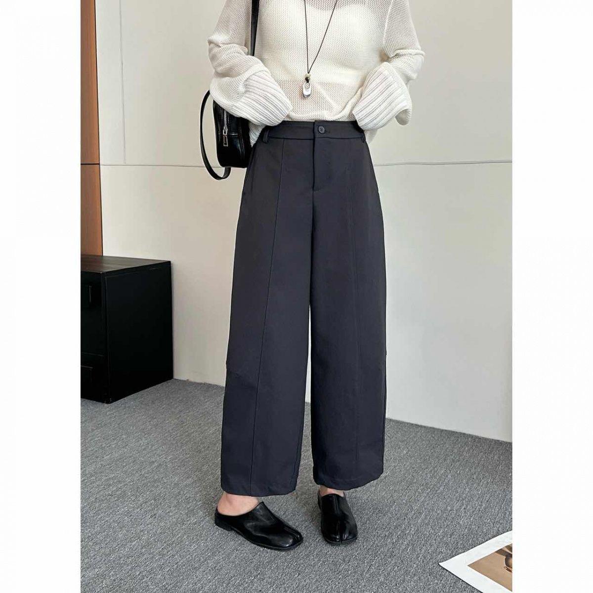

Chic Petite Wide-Leg Pants: Slimming, Versatile, Loose Fit in Black & Gray L [100-115 lbs] серый
