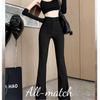 Women's Coffee High-Waisted Flared Pants - Slimming Casual Trousers for Spring & Autumn