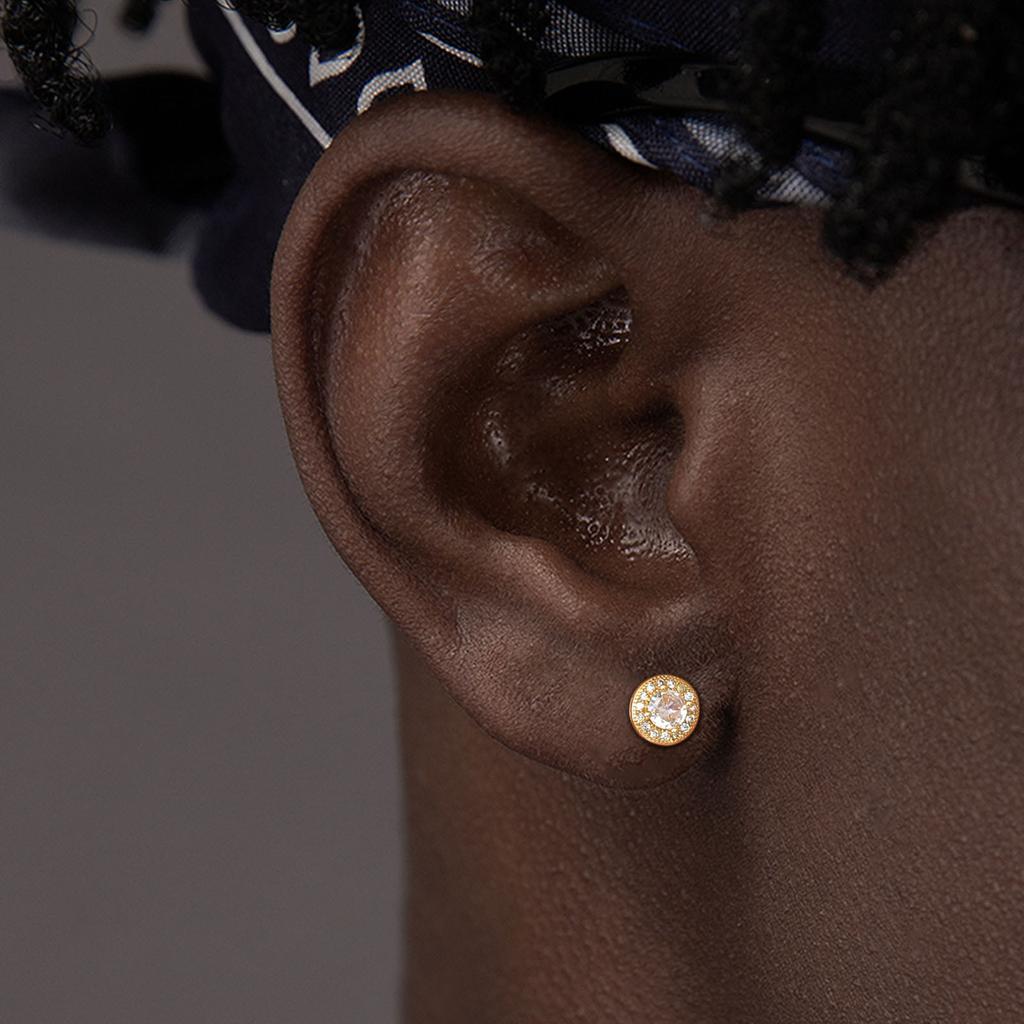 Męskie luksusowe kolczyki sztyfty z kamieniami CZ, metal w kolorze złotym, prezent na Walentynki, Dzień Ojca, urodziny, imprezę, bbrincos masculinos Zircon