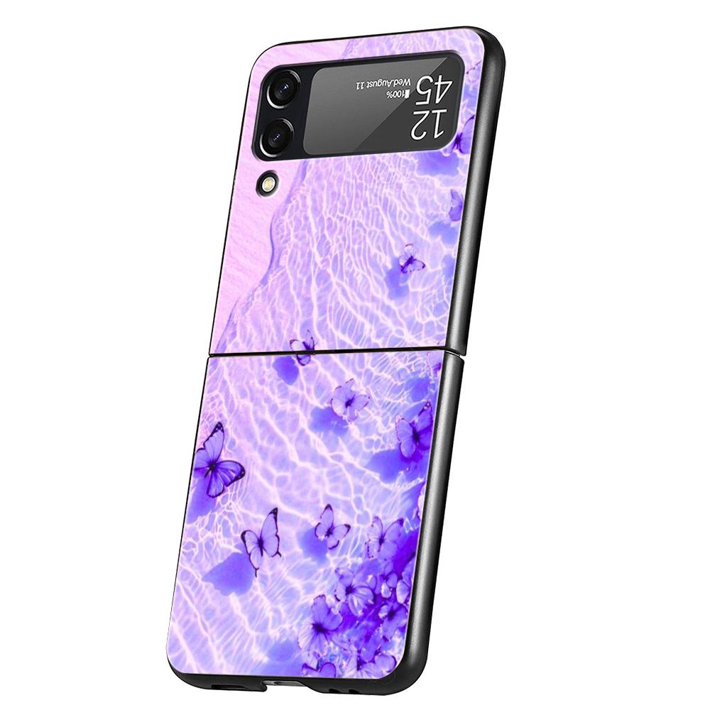 Phone Case For Samsung Galaxy Z Flip 3 4 5 6 Hard Folding PC For Samsung Z Flip3 Flip4 Flip5 Cover Blue Butterfly Ocean Waves