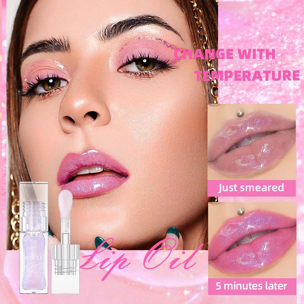 QIBEST 1pc Temperature Change Lip Oil Lipgloss Moisturizing Lasting Pink Clear Lip Glaze Pearlescent Lipgloss Makeup