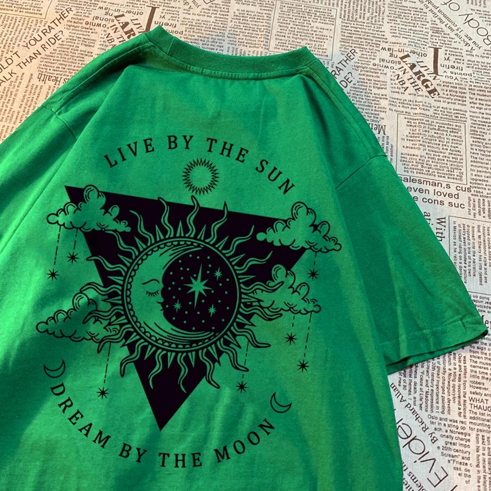 Live By The Sun Dream By The Moon Tshirt Men Women Hip Hop Cotton Casual Tops Pattern Sweat Summer Clothing Fashion Loose Tshirt