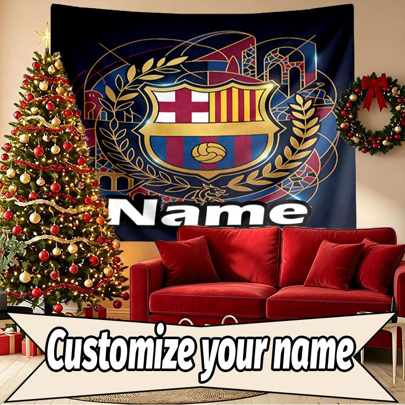 Vlastní jméno Personalizovaná Tapiserie s potiskem Fotbalového Klubu Barcelona, Nástěnná Dekorace, Ložnice, Kolej, Byt, Obývací Pokoj, Pozadí na Večírek, Dárek k Narozeninám