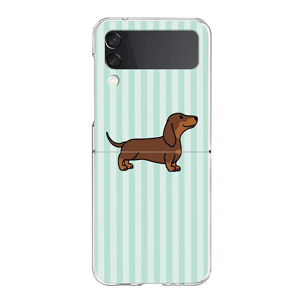 Transparent Phone Case For Samsung Galaxy Z Flip 3 4 5 6 7 Hard Folding PC Z Flip3 Flip4 Cover Cute Dachshund Bulldog