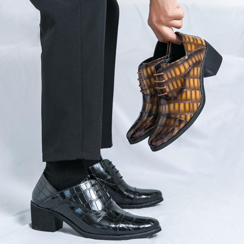 Luxury Brown Men's High Heel Shoe Pointed Leather Dress Shoes for Men Fashion Height Increasing Wedding Formal Shoes Men Oxfords