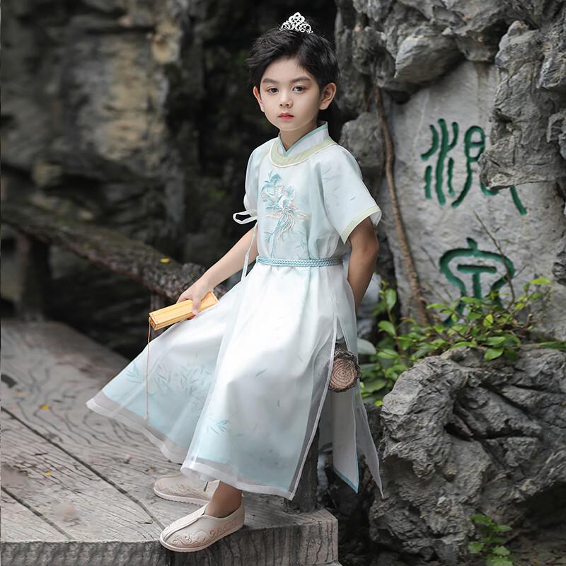 Boys' Qingluan Embroidered Short-Sleeve Hanfu Set (Top Only)