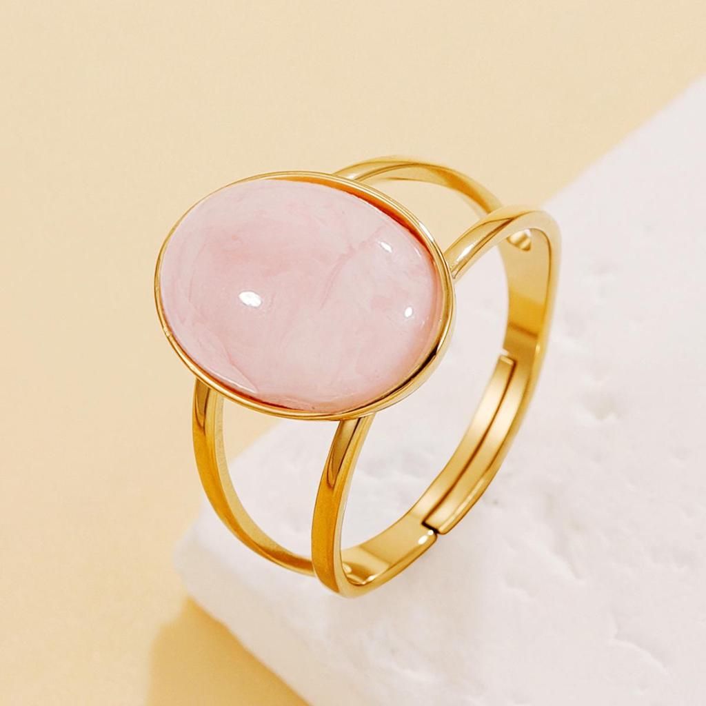 Anello Geometrico con Gemma Stile Palazzo Retrò: Anello in Acciaio Inossidabile con Intarsi di Pietre in Resina Colorata per Donna