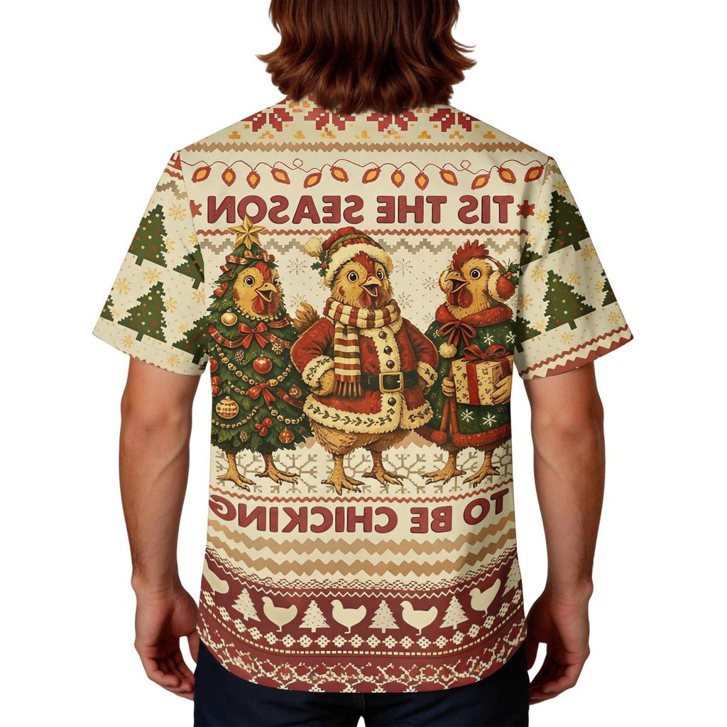 Men's Caregiver Uniform Top with Christmas Print Short Sleeve V-Neck and Pockets