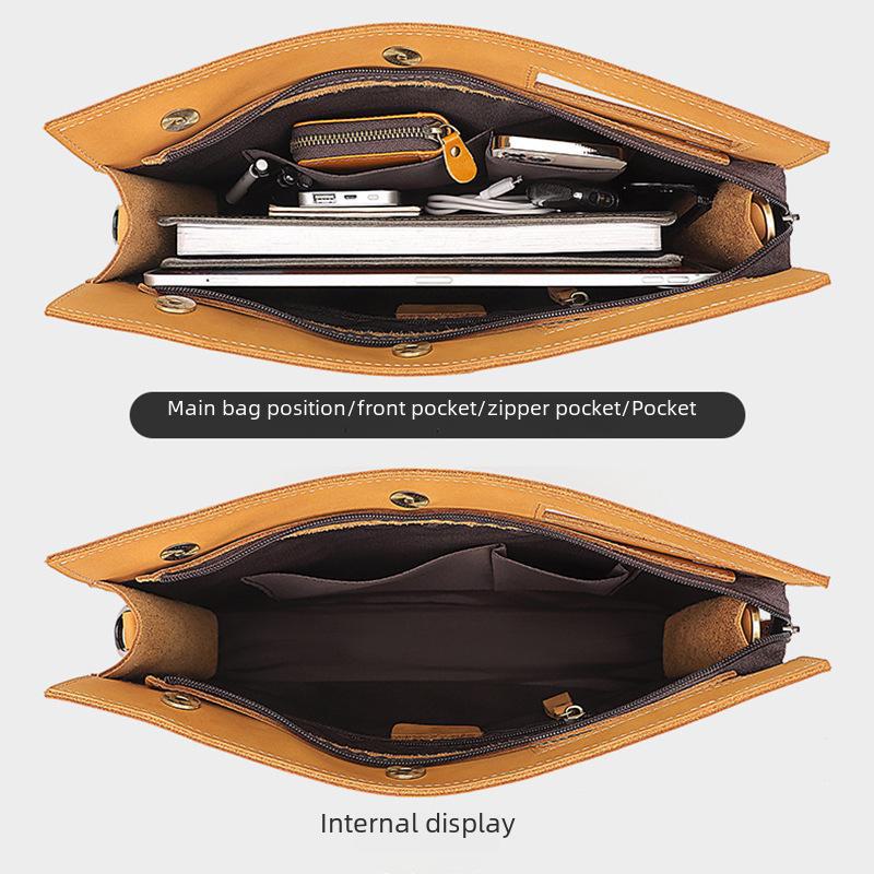 Men's Large Capacity Crazy Horse Leather Crossbody Bag - Genuine Leather Retro Tablet Handbag