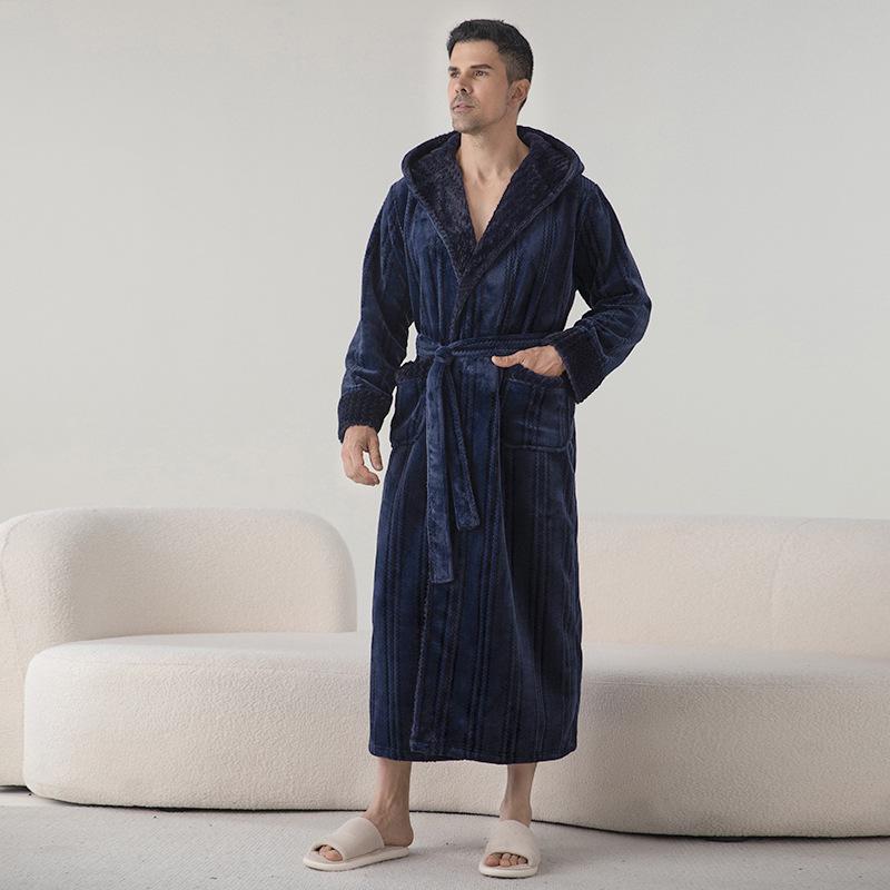 Unisex Jacquardfleece Badrock - Lång, Förtjockad, Plus Size Pyjamas för Höst & Vinter.