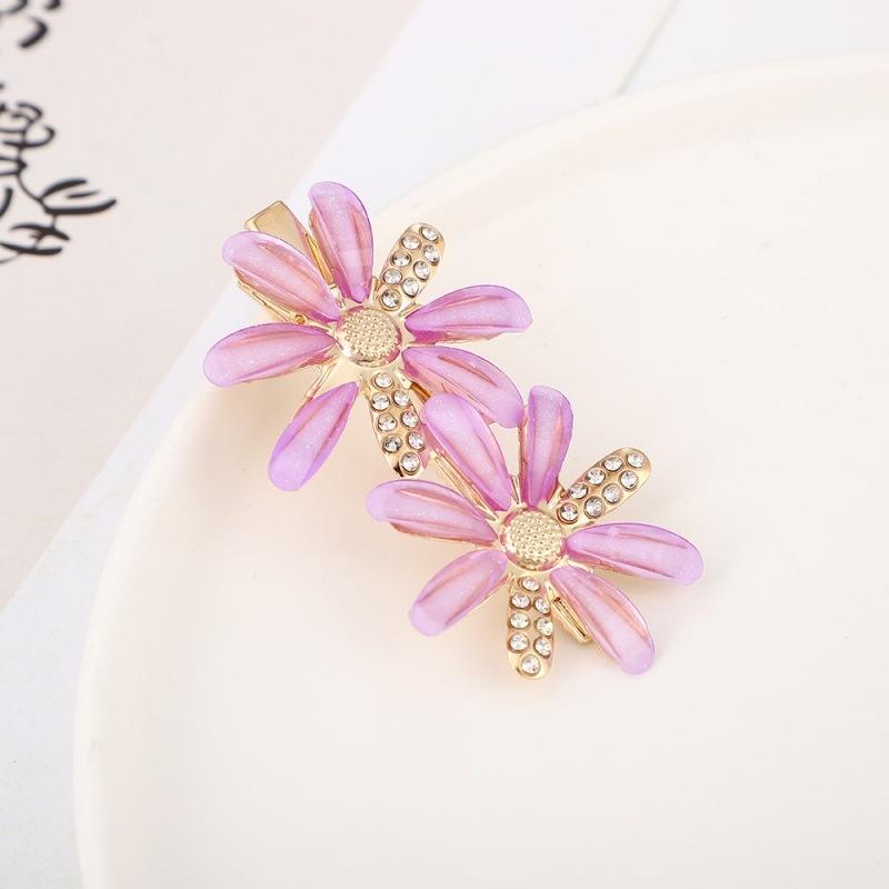 2PCS Fashionable Diamond Hair Clip Colorful Petal Hair Accessories Women's Side Duckbill Clip Hair Fringe Stylish Hairpins