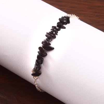 Natural Black Onyx Bracelet, Rough Chips Bracelet, 925 Sterling Silver Bracelet, Black Crystal Bracelet Gift For Her, Adjustable Bracelet.