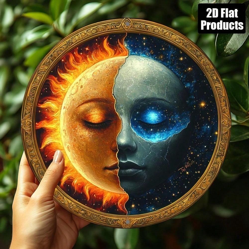 Modern Abstract Sun Moon Metal Wall Art Geometric Aluminum Plaque Living Room Decor