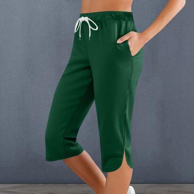 Pantaloni Crop pentru Femei Talie Elastică Șnur Ajustabil Culoare Solidă Lungime Medie cu Buzunare Port Zilnic