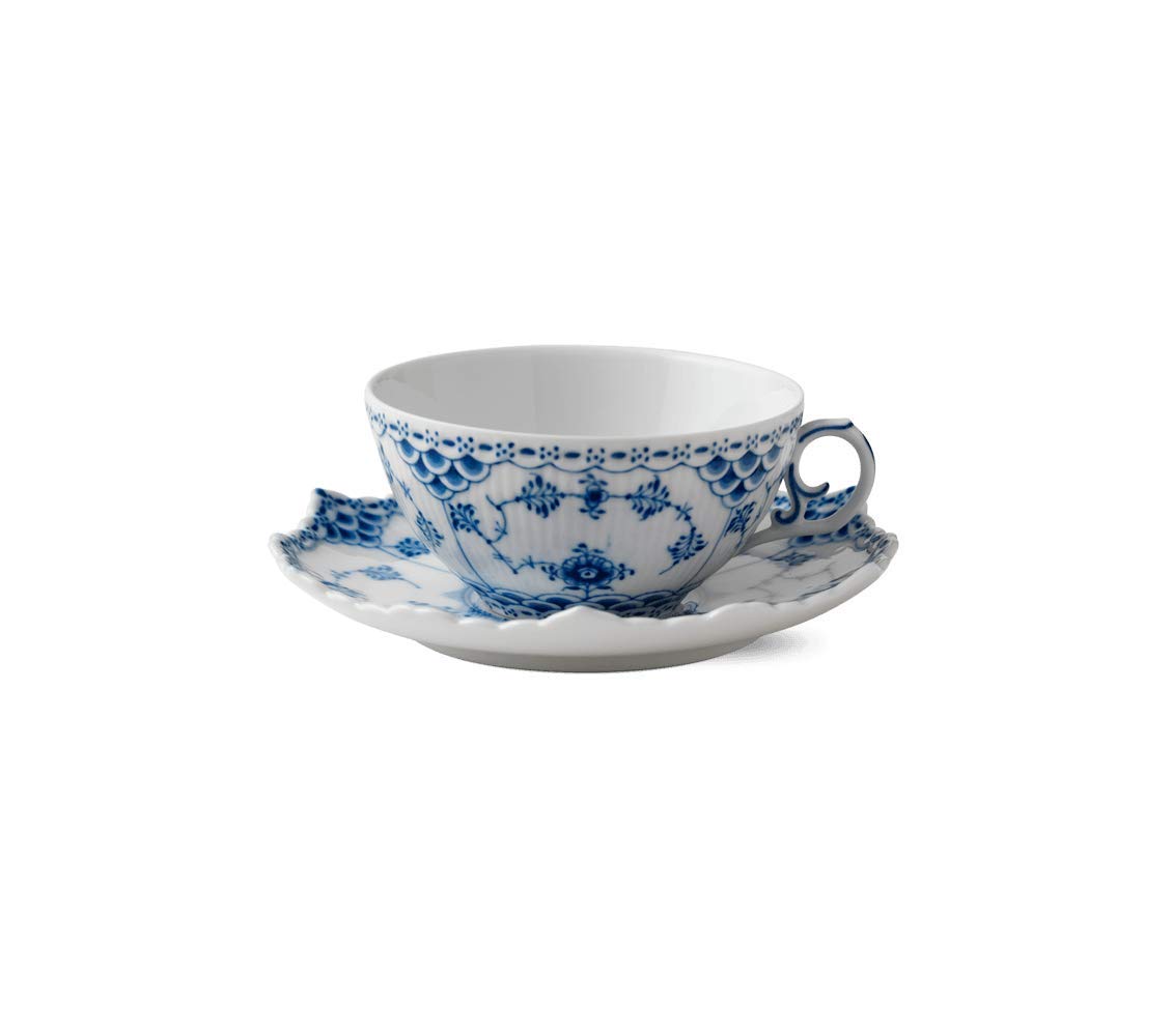 

Imported Royal Copenhagen Blue Fluted Full Lace Tea Cup Saucer 220ml Wedding Gift Present 1017227 [Regular Product] &