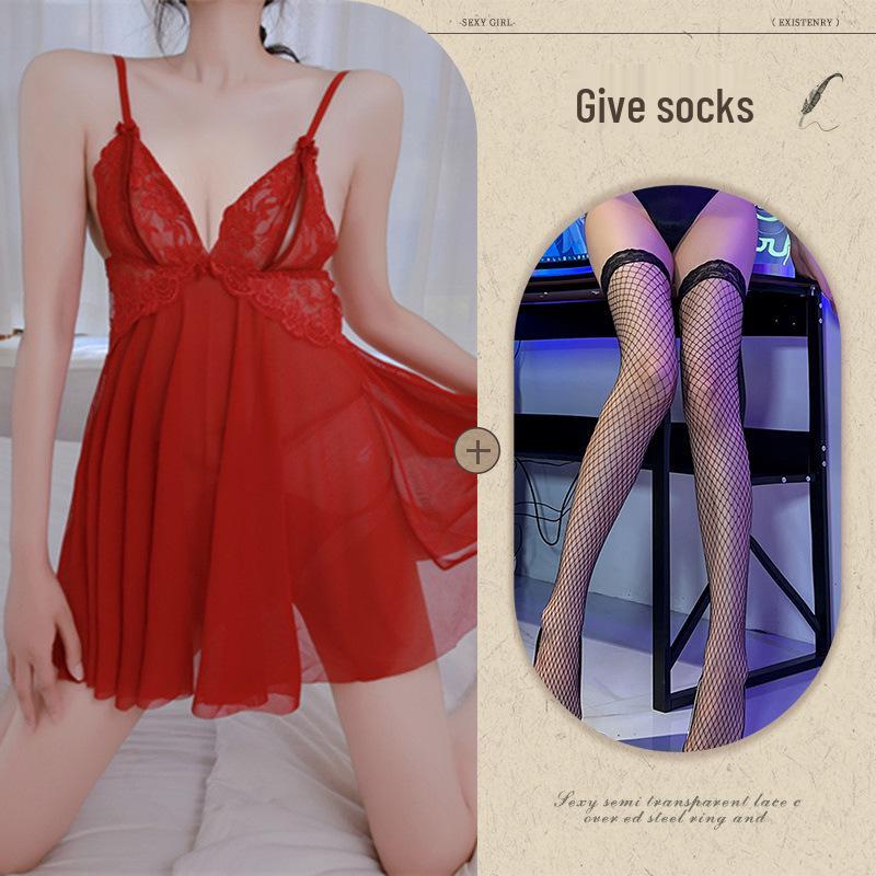 Sexy Night Lingerie Temptation Lace Transparent Plussize Open Crotch Sleepwear