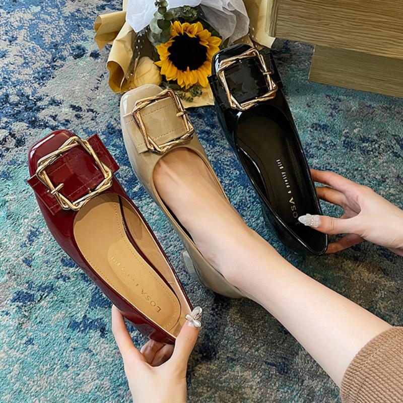 Korean Style Casual Simple Womens Shoes 2024 New Fashion Middle Heel Shallow Mouth Comfortable Breathable Autumntime Heels